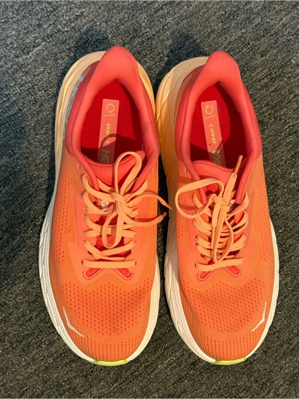HOKA Arahi 7 Women’s Size 10 Coral Orange Lime Green Running Shoes Sneakers